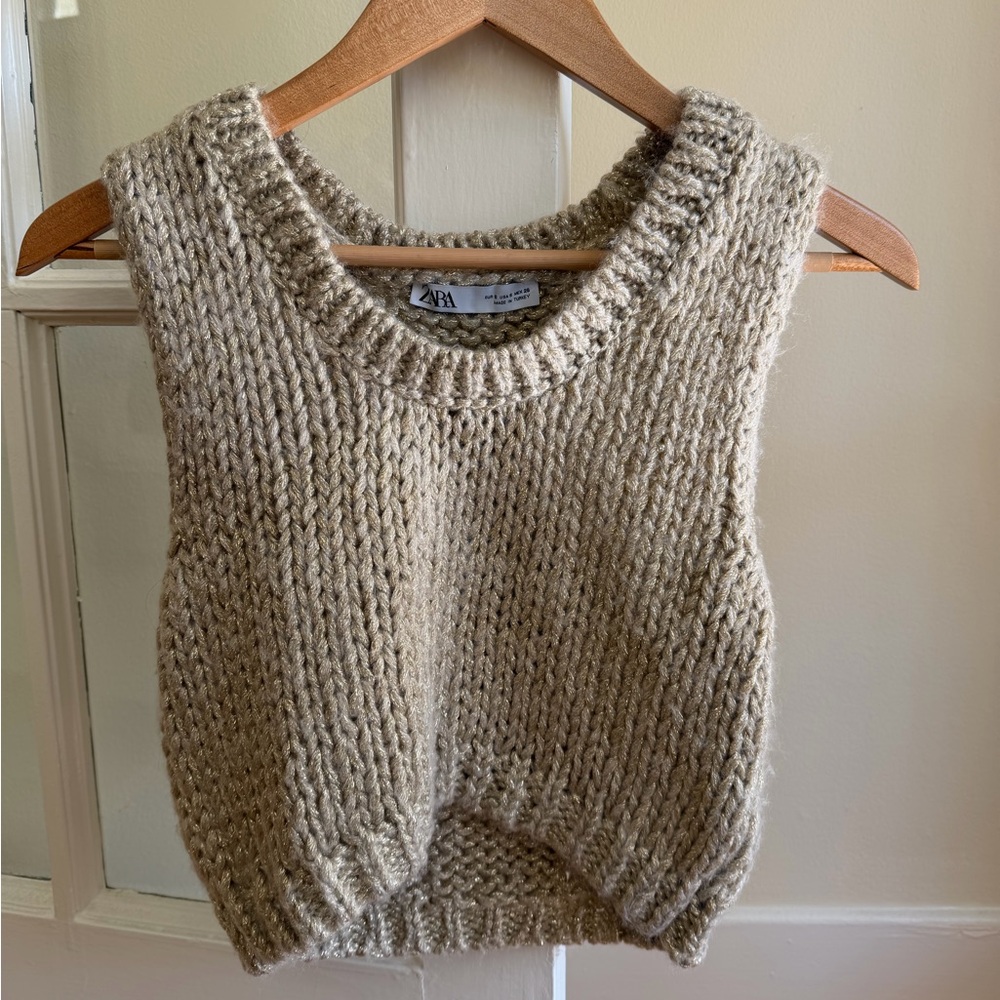 Zara Cropped Metallic Thread Knit Vest - S